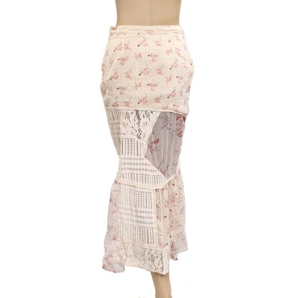 Free People Daniella Lace Maxi Skirt Sheer Floral Printed Lace Tiered XS 279679 - Picture 6 of 7